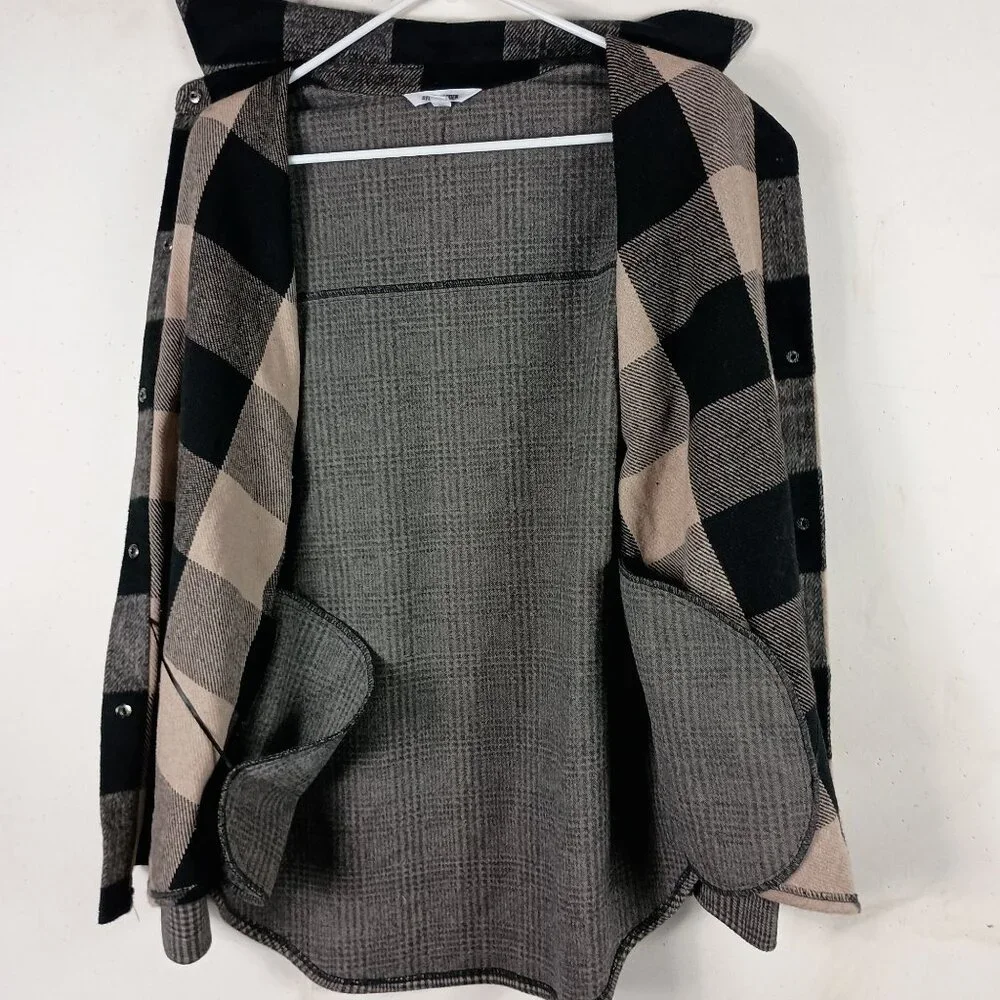 Steve Madden Sophia Plaid Shacket Womens S Black Beige Grunge 90s Shirt Jacket